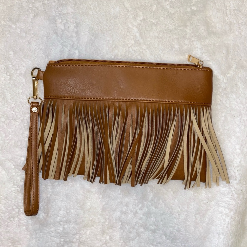 Cute brown fringe small hand purse